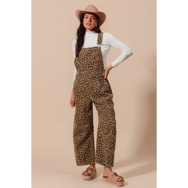 LEOPARD TWILL SLOUCHY BARREL OVERALLS
