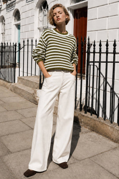 Soft Touch Textured Stripe Sweater: OLIVE