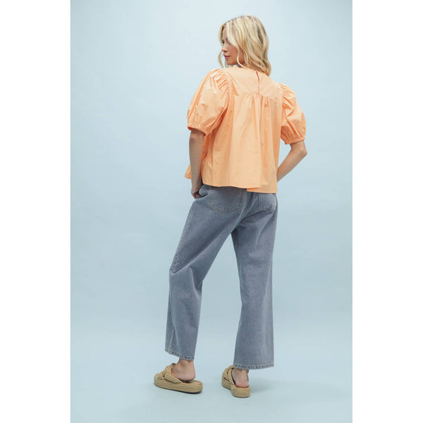 POPLIN PUFF SLEEVE BLOUSE: SUNKIST - Lulu Bella Boutique