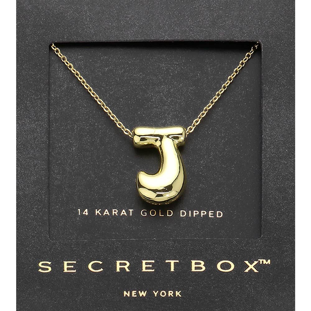 SECRET BOX_ 14K Gold Dipped Bubble Initial Pendant Necklace
: J