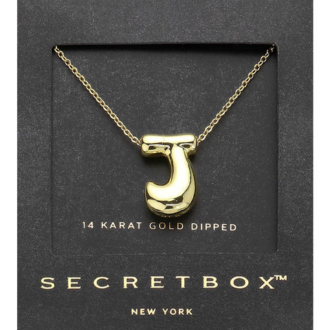 SECRET BOX_ 14K Gold Dipped Bubble Initial Pendant Necklace
: J