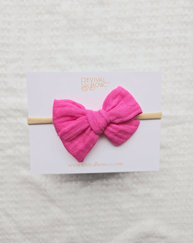 Small Handtied Bow on Headband • Hot Pink Gauze - Lulu Bella Boutique