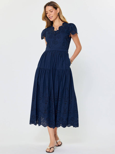 Eyelet Embroidered Maxi Dress: Navy / XS - Lulu Bella Boutique