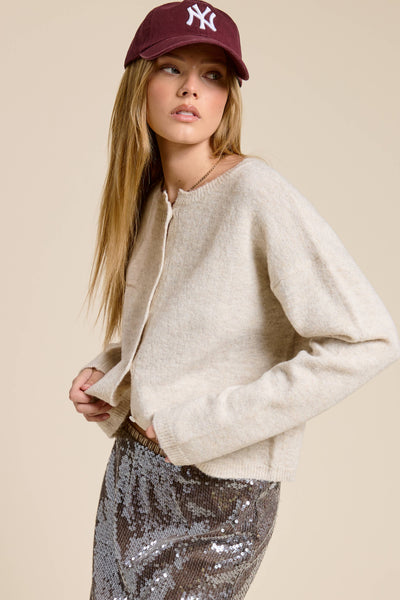 Varsity Patch New York Knit Cardigan: Oat