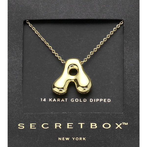 SECRET BOX_ 14K Gold Dipped Bubble Initial Pendant Necklace
: N