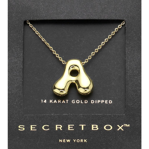 SECRET BOX_ 14K Gold Dipped Bubble Initial Pendant Necklace
: A