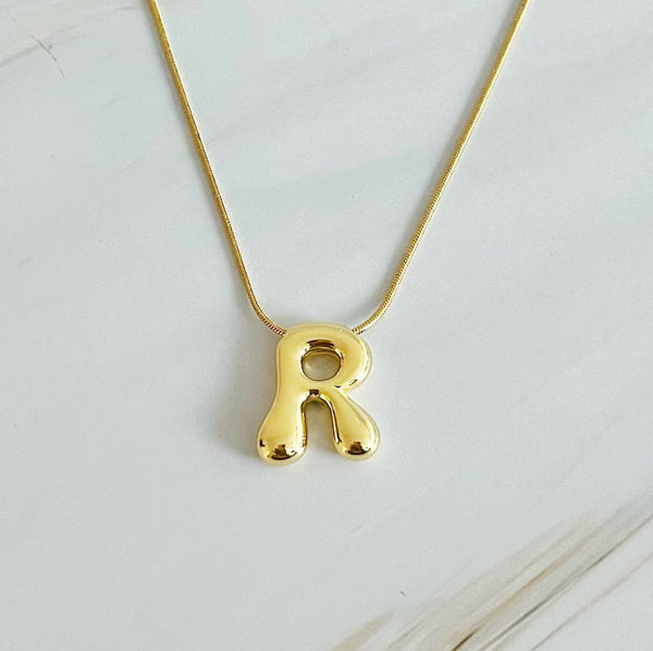 Balloon Letter Initial Necklace: Yellow Gold / C