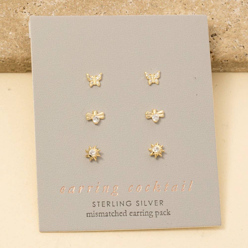 Sterling Silver Flat Back Mini Stud Earrings Set: GZ