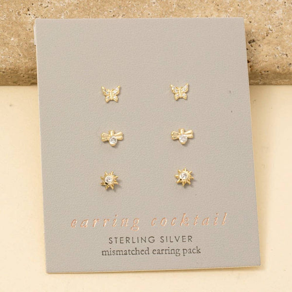 Sterling Silver Flat Back Mini Stud Earrings Set: GZ