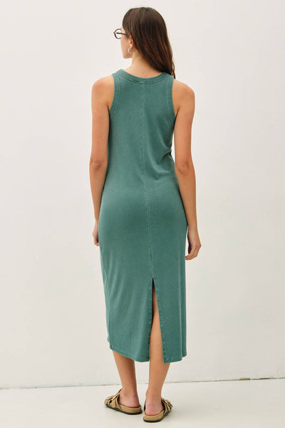 GARMENT WASHED RIBBED SLIM MIDI TANK DRESS: HUNTER / S - Lulu Bella Boutique