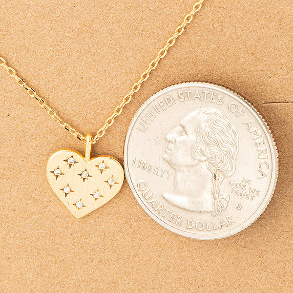 Dainty Pave Heart Star Charm Necklace: G - Lulu Bella Boutique