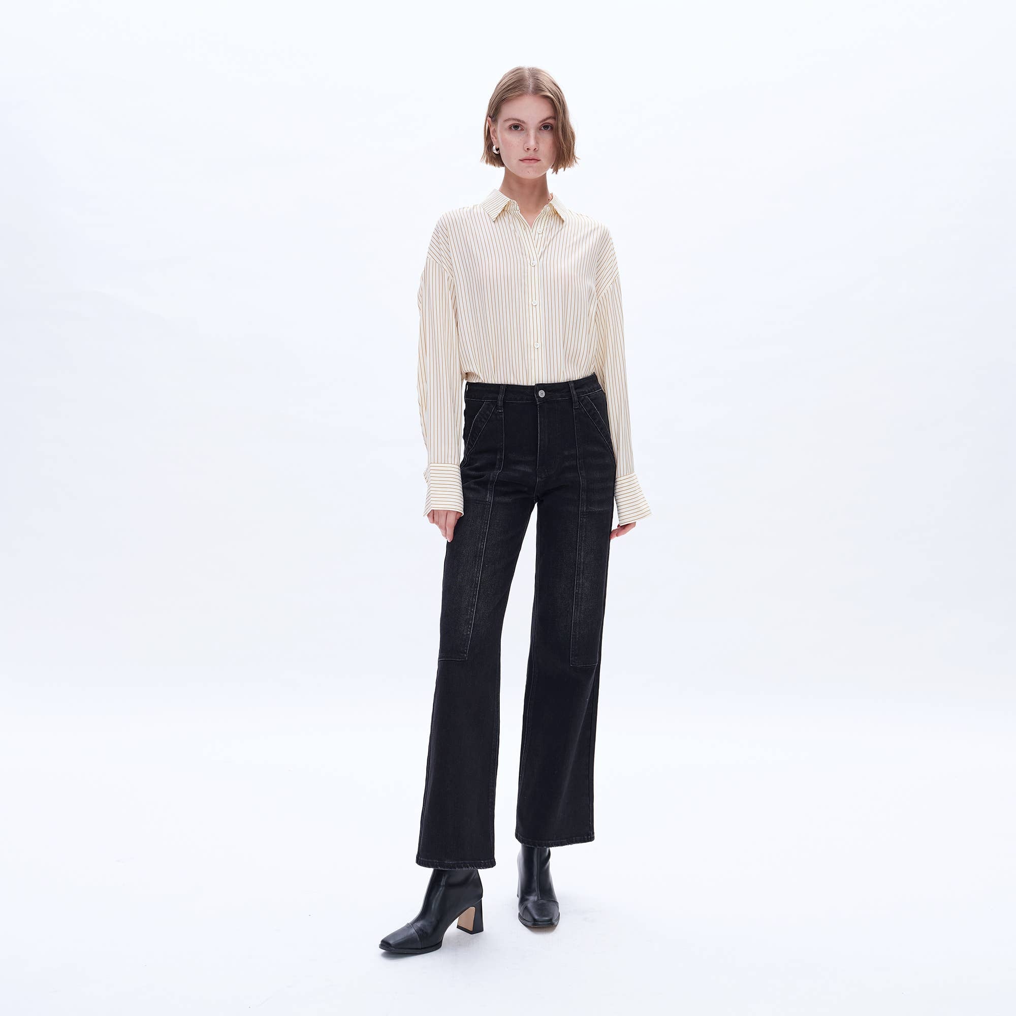 SUPER HIGH RISE WIDE LEG JEANS(FINISHED HEM,SLIT) BLACK