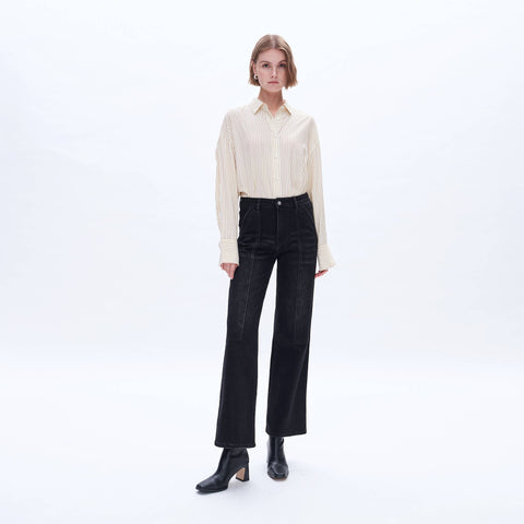 SUPER HIGH RISE WIDE LEG JEANS(FINISHED HEM,SLIT) BLACK