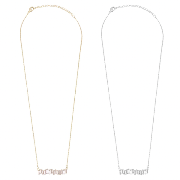 CZ Baguette Bar Necklace: Yellow Gold