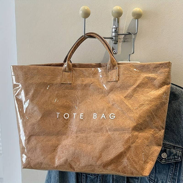 PVC Waterproof Tote Bag Durable Commuter Bag Shopping Tote: Brown