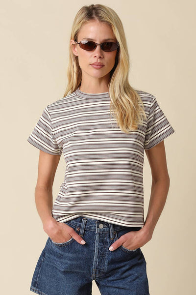 Mila Stripe Baby Tee: Cream Brown