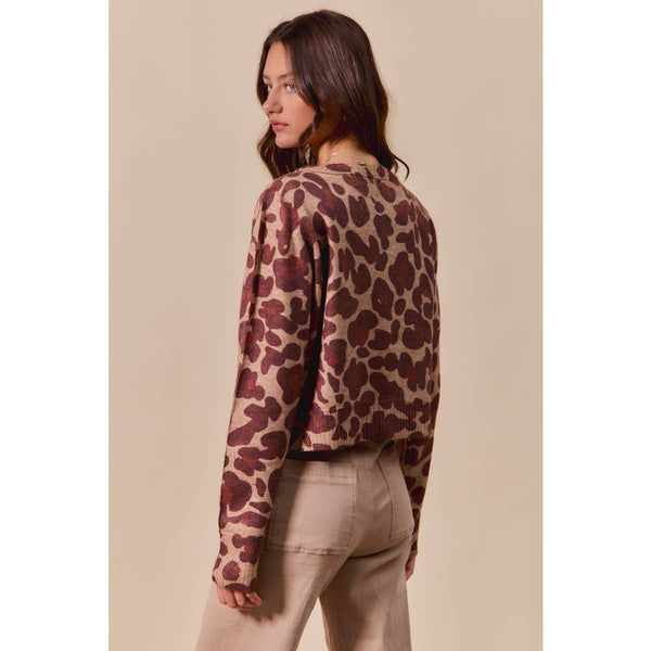 LEOPARD PRINT BUTTON UP SWEATER CARDIGAN: LEOPARD