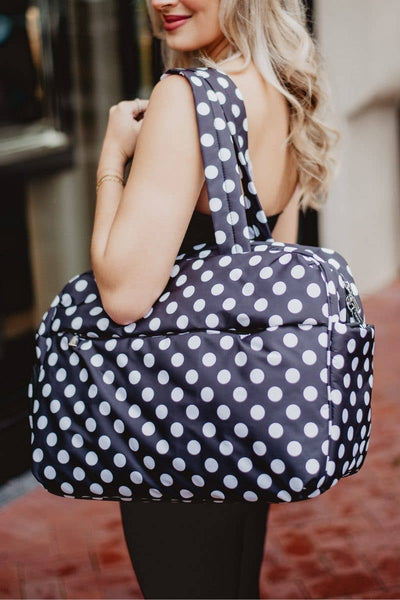 Black & White Polka Dot Weekend Travel Bag: Black - Lulu Bella Boutique