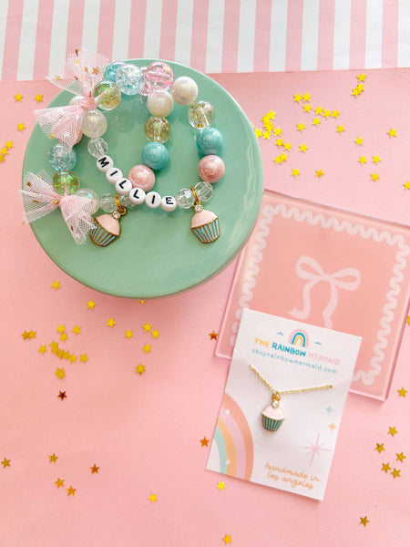 Cupcake Sweet Treat Kids Birthday Beaded Charm Bracelet  - Lulu Bella Boutique