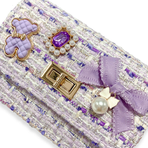 B1322 Teddy & Bow Tweed Purse (2 Colors): Purple