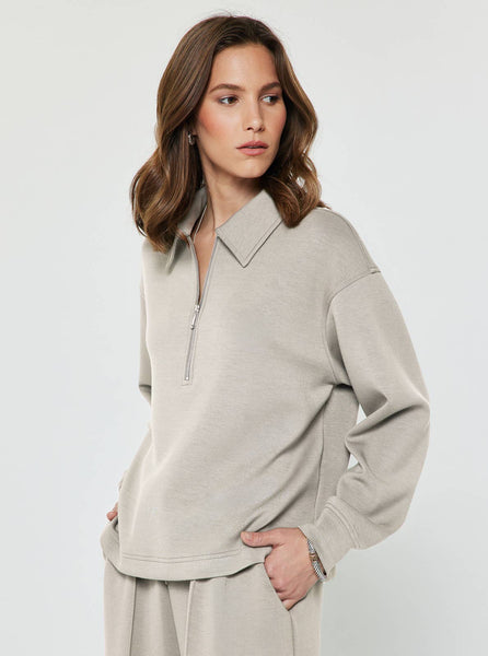 Collared Half-Zip Pullover Sweatshirt Set: Fog