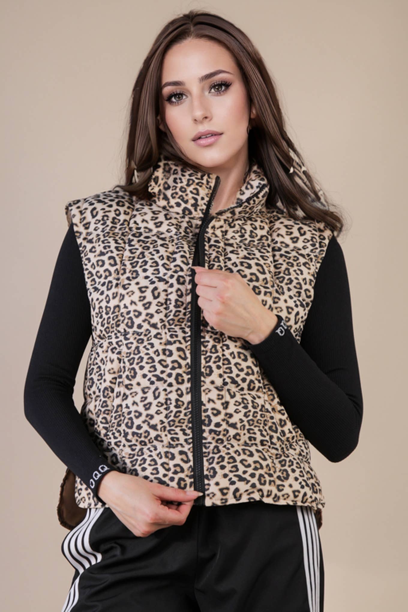 Solid & Leopard Puffer Padded Warm Vest: LEOPARD