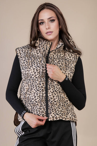 Solid & Leopard Puffer Padded Warm Vest: LEOPARD