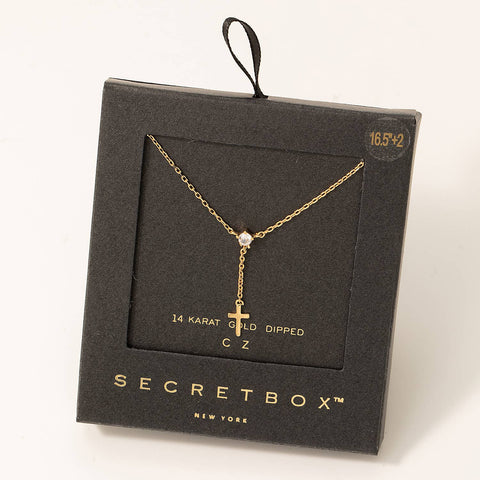 Secret Box Dainty Cross Charm Y Necklace: GD