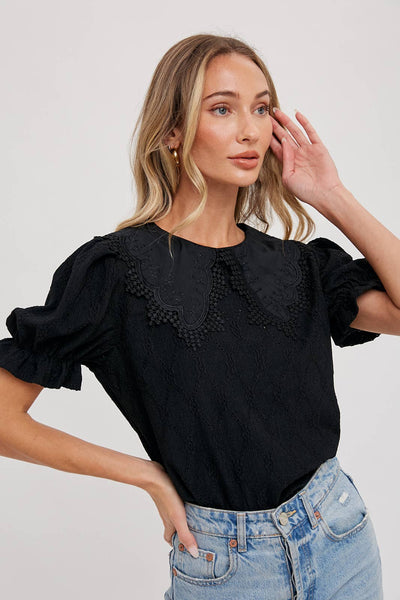 Lace Collar Top - Lulu Bella Boutique