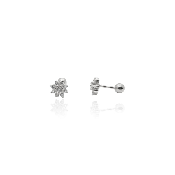 CZ Flower Diamond Screw Back Earrings: Silver