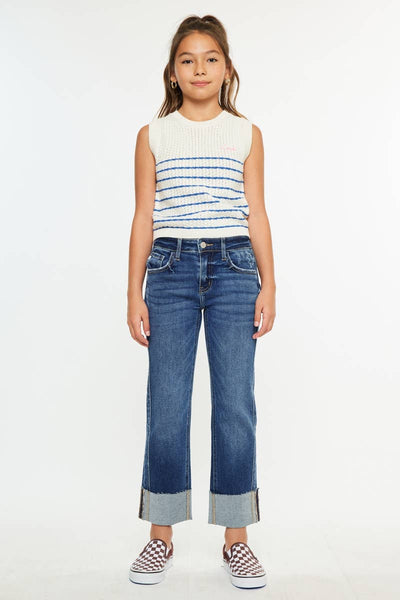 YOUTH MID RISE CROP STRAIGHT-YC7478D: DARK / 6 - Lulu Bella Boutique