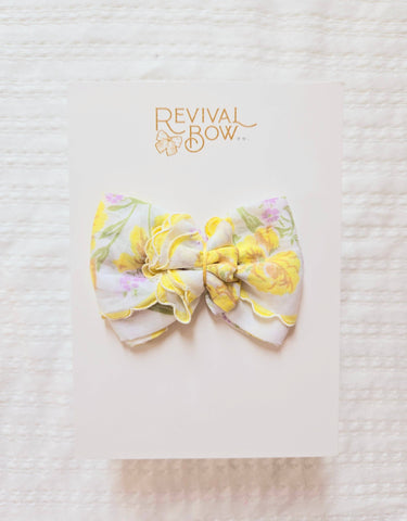 Vintage Handkerchief Bow on Clip • Yellow Floral - Lulu Bella Boutique