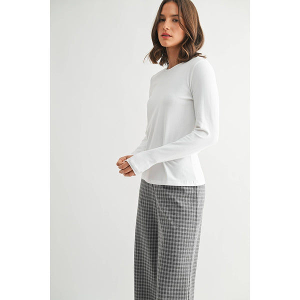 ROUND NECK LONG SLEEVE KNIT TOP: Ivory / S-M-L(2-2-2) - Lulu Bella Boutique