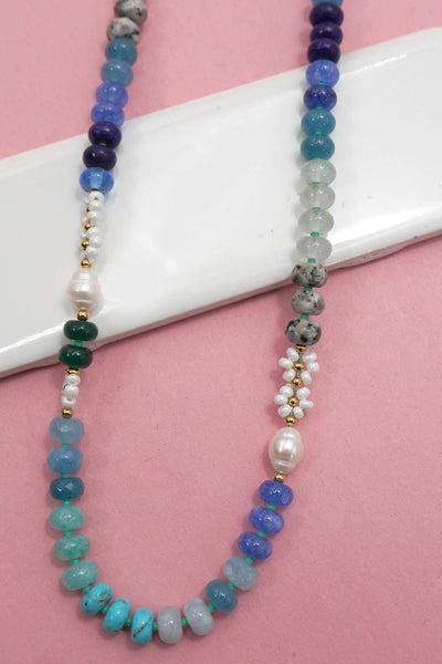 NATURAL STONE AGATE GLASS STAINLESS STEEL NECKLACE |80N92044: A - Lulu Bella Boutique
