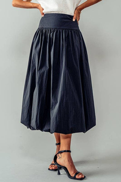 Eclipse Crescent Balloon Midi Skirt: BLACK