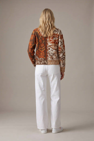 Mixed Floral Jacquard Cardigan: RUST
