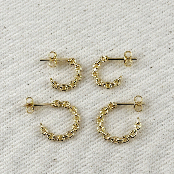 18k Gold Filled Crafted Chain C-Hoop Earrings: 16mm - Lulu Bella Boutique