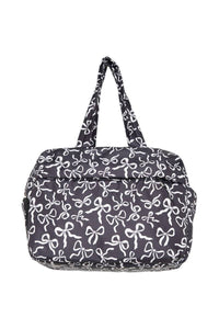 Black & White Bows All Over Weekender Bag: Black - Lulu Bella Boutique