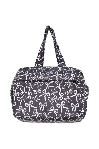 Black & White Bows All Over Weekender Bag: Black - Lulu Bella Boutique