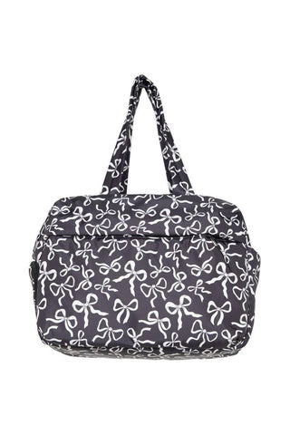 Black & White Bows All Over Weekender Bag: Black - Lulu Bella Boutique