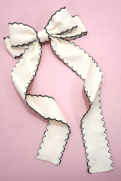 Zigzag Edge Hair Bow Ribbon Hair Clips | 40H763: Off White - Lulu Bella Boutique