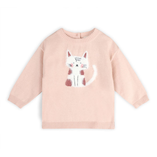 Furry Cat 3D Knit Baby Pullover (Organic Cotton): Sweet Pink