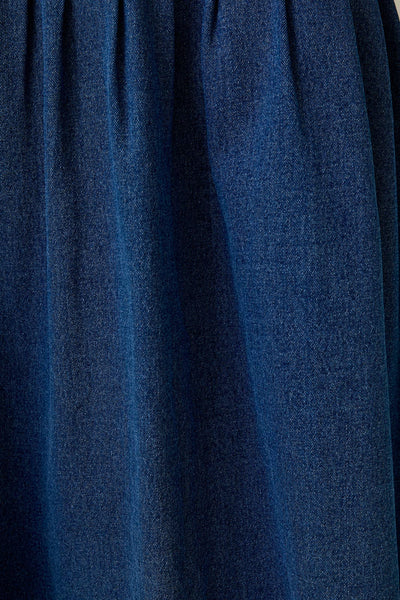 DENIM PLEATED MIDI SKIRT: DENIM / S - Lulu Bella Boutique
