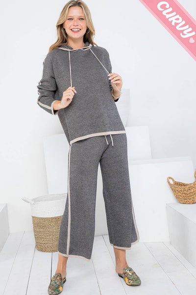 PLUS SIZE KNIT PULLOVER PANTS: TAUPE/BLACK / Plus Size / 1XL