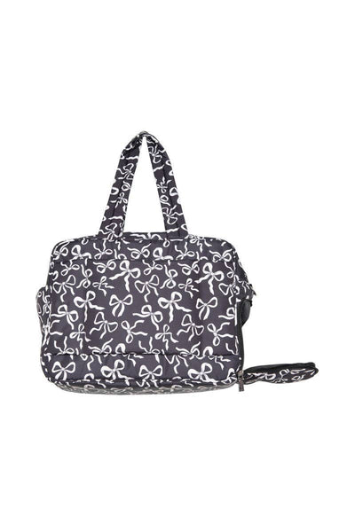 Black & White Bows All Over Weekender Bag: Black - Lulu Bella Boutique