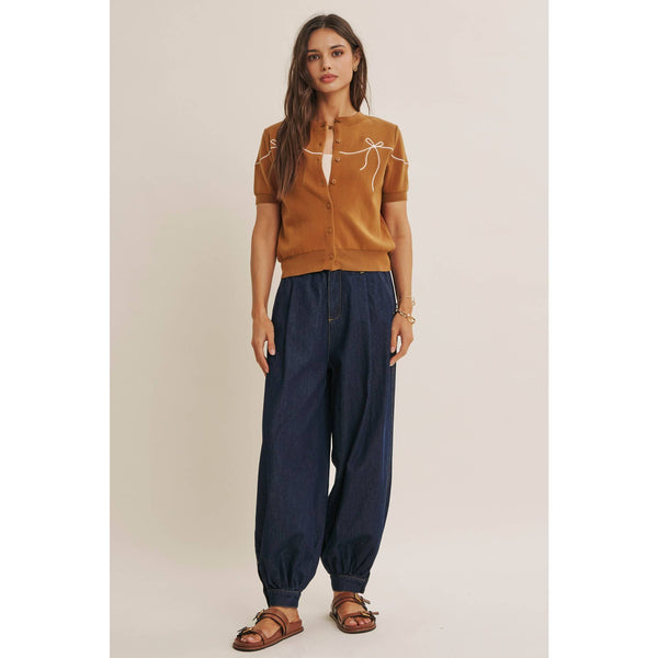 FRENCH MORNING BOW EMBROIDERED BUTTON-DOWN COTTON CARDIGAN: OFF WHITE / S - Lulu Bella Boutique