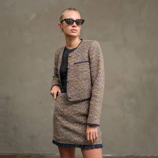 Tweed Jacket With Organza Trim: MULTI