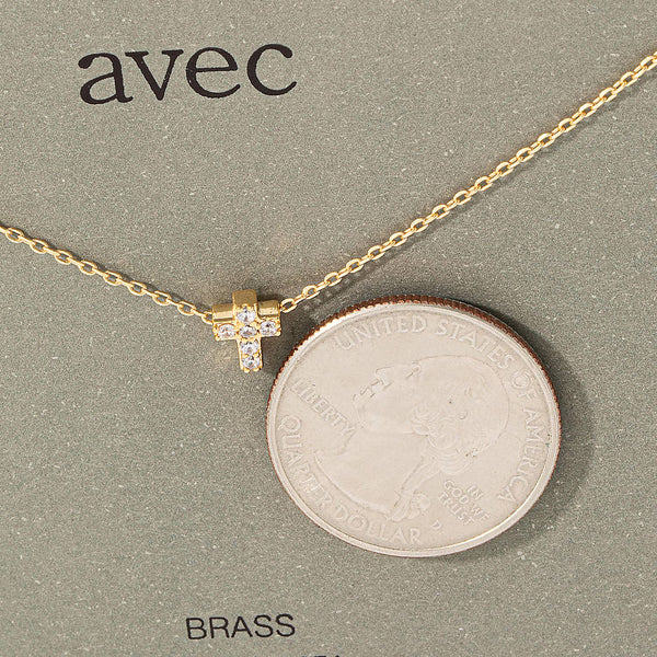 Mini Pave Cross Charm Necklace: G - Lulu Bella Boutique