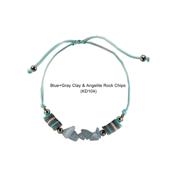 Kids Corded & Colorful Bracelets | Tie + Stretch: Pink Clay & Rose Quartz Rock Chip (KD107) - Lulu Bella Boutique
