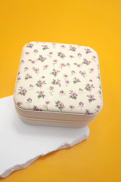JEWELRY ORGANIZER TRAVEL BOX CASE: FLOWER D OFF WHITE